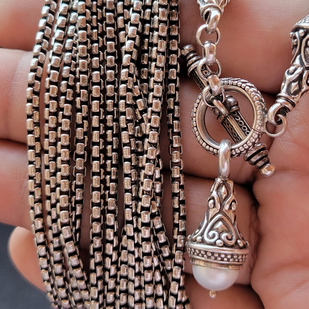 Sterling 6 Strand Box Chain toggle necklace by Gerochristo